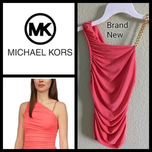 🆕 MICHAEL KORS Ruched Chain-Shoulder Top